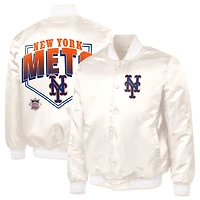 Men's Starter  Cream New York Mets Home Plate Printed Graphic Satin Full-Snap Varsity Jacket