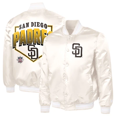 Men's Starter Cream San Diego Padres Home Plate Printed Graphic Satin Full-Snap Varsity Jacket