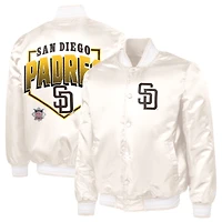 Men's Starter  Cream San Diego Padres Home Plate Printed Graphic Satin Full-Snap Varsity Jacket