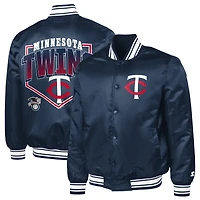 Men's Starter  Navy Minnesota Twins Home Plate Printed Graphic Satin Full-Snap Varsity Jacket