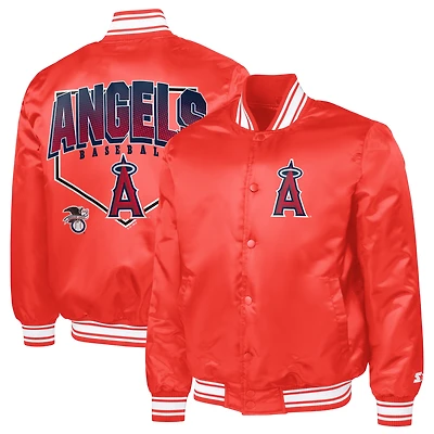 Men's Starter  Red Los Angeles Angels Home Plate Printed Graphic Satin Full-Snap Varsity Jacket