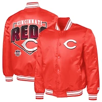 Men's Starter  Red Cincinnati Reds Home Plate Printed Graphic Satin Full-Snap Varsity Jacket