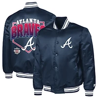 Men's Starter  Navy Atlanta Braves Home Plate Printed Graphic Satin Full-Snap Varsity Jacket