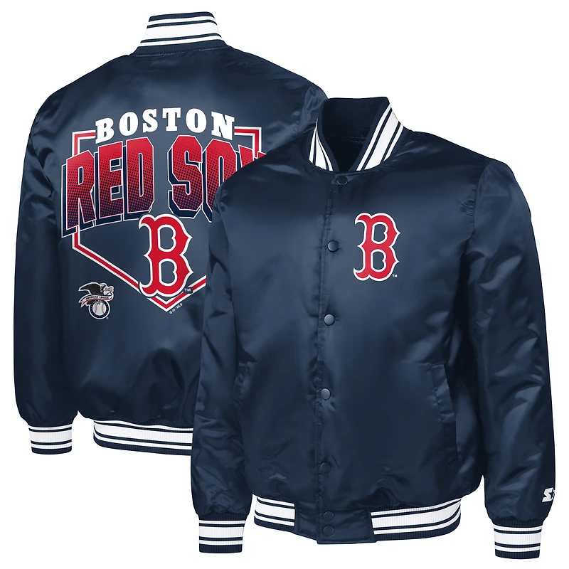 Men's Starter Navy Boston Red Sox Home Plate Printed Graphic Satin Full-Snap Varsity Jacket