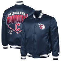 Men's Starter  Navy Cleveland Guardians Home Plate Printed Graphic Satin Full-Snap Varsity Jacket