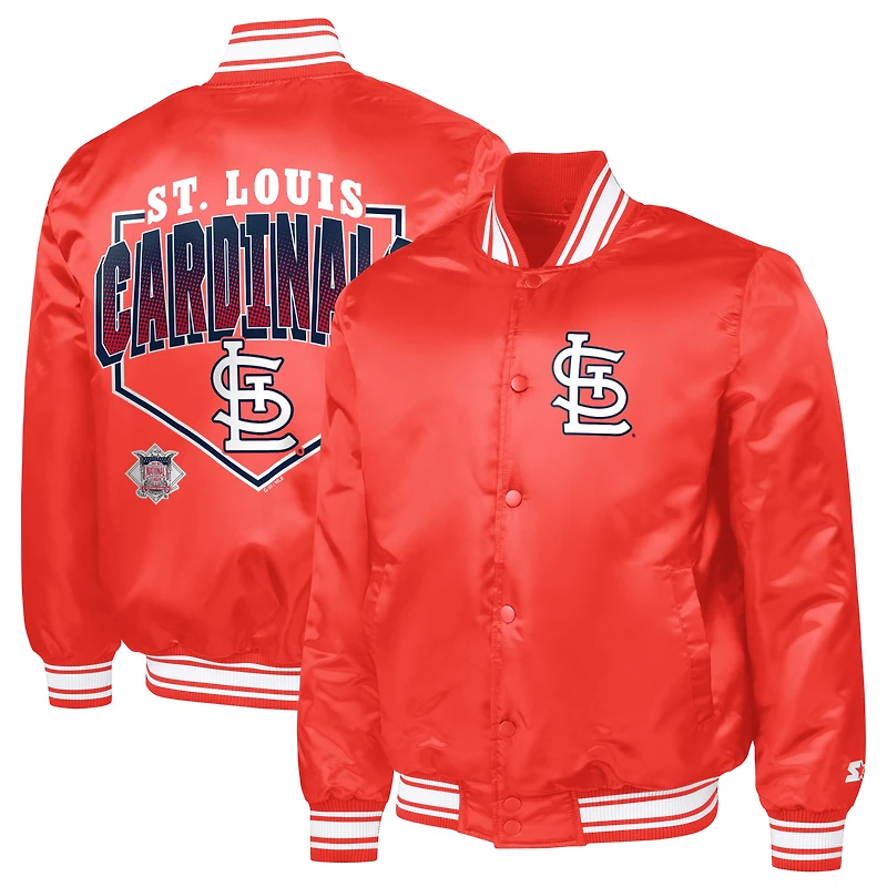 Men's Starter  Red St. Louis Cardinals Home Plate Printed Graphic Satin Full-Snap Varsity Jacket