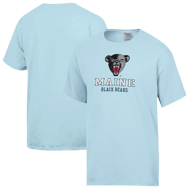 Men's ComfortWash Blue Maine Black Bears Logo Over Stacked T-Shirt