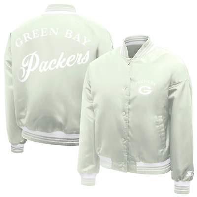 Women's Starter  Sage Green Green Bay Packers Fashion Script Satin Varsity Jacket