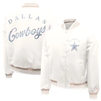 Women's Starter  Cream Dallas Cowboys Fashion Script Satin Full-Snap Varsity Jacket