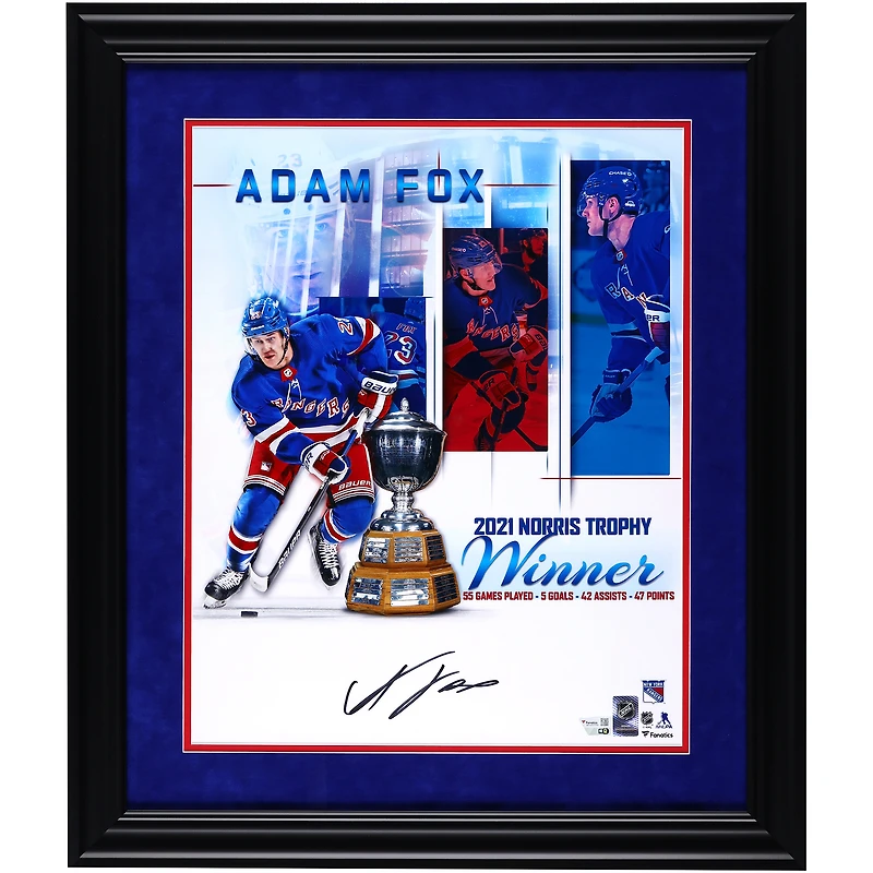 Adam Fox New York Rangers Autographed Framed 16" x 20" 2021 Norris Trophy Stylized Photograph - Suede Matting