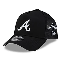 Men's New Era Black Atlanta Braves Side Script 9FORTY A-Frame Trucker Adjustable Hat