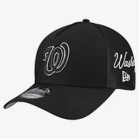 Men's New Era Black Washington Nationals Side Script 9FORTY A-Frame Trucker Adjustable Hat
