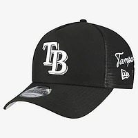 Men's New Era Black Tampa Bay Rays Side Script 9FORTY A-Frame Trucker Adjustable Hat