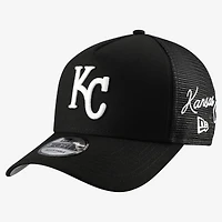 Men's New Era Black Kansas City Royals Side Script 9FORTY A-Frame Trucker Adjustable Hat
