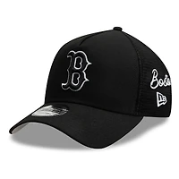 Men's New Era Black Boston Red Sox Side Script 9FORTY A-Frame Trucker Adjustable Hat