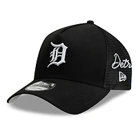 Men's New Era Black Detroit Tigers Side Script 9FORTY A-Frame Trucker Adjustable Hat