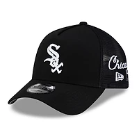 Men's New Era Black Chicago White Sox Side Script 9FORTY A-Frame Trucker Adjustable Hat