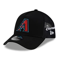 Men's New Era Black Arizona Diamondbacks Side Script 9FORTY A-Frame Trucker Adjustable Hat