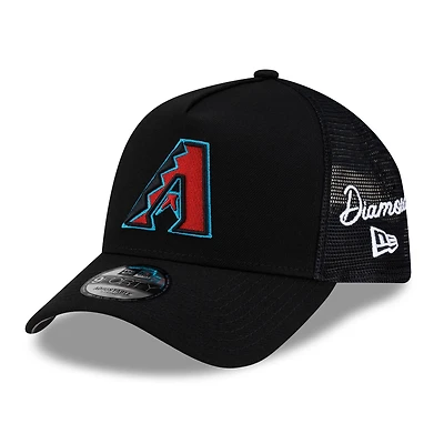 Men's New Era Black Arizona Diamondbacks Side Script 9FORTY A-Frame Trucker Adjustable Hat