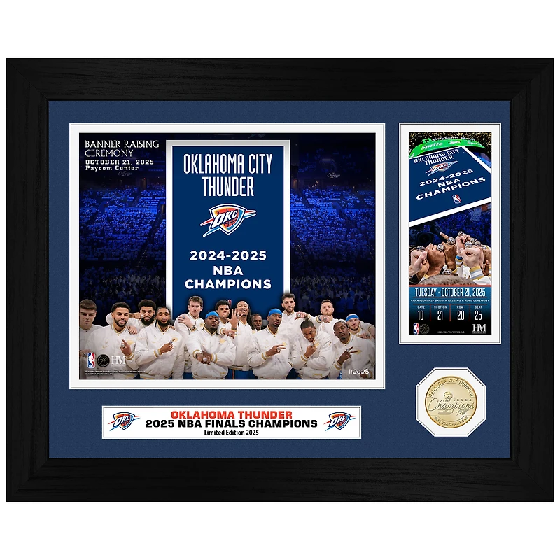 Highland Mint Oklahoma City Thunder 2025 NBA Finals Champions Banner Raising Ceremony 13" x 16" Bronze Coin Ticket Photo Mint