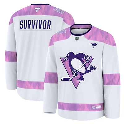 Men's Fanatics White Pittsburgh Penguins Hockey Fights Cancer Practice Jersey