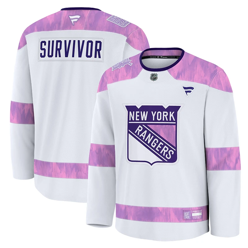 Men's Fanatics White New York Rangers Hockey Fights Cancer Practice Jersey