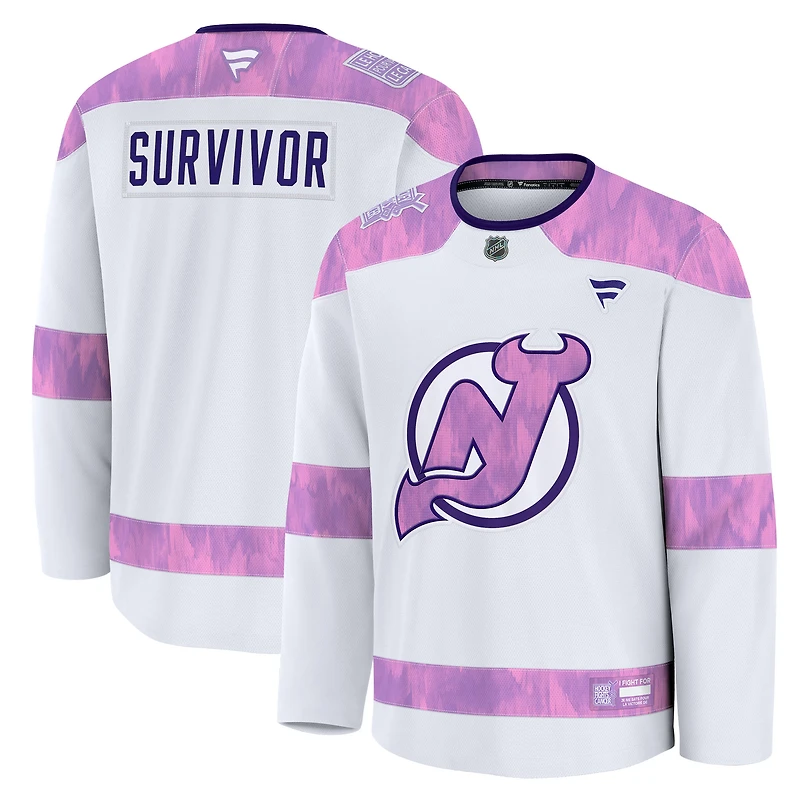 Men's Fanatics White New Jersey Devils Hockey Fights Cancer Survivor Practice Jersey