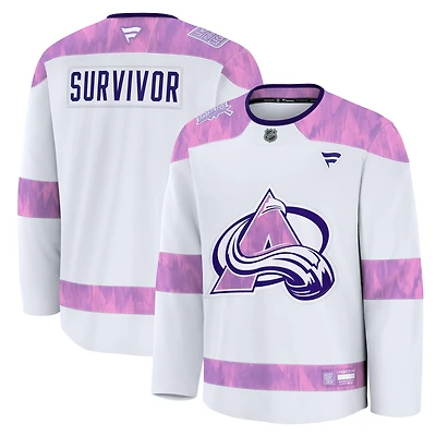 Men's Fanatics White Colorado Avalanche Hockey Fights Cancer Practice Jersey