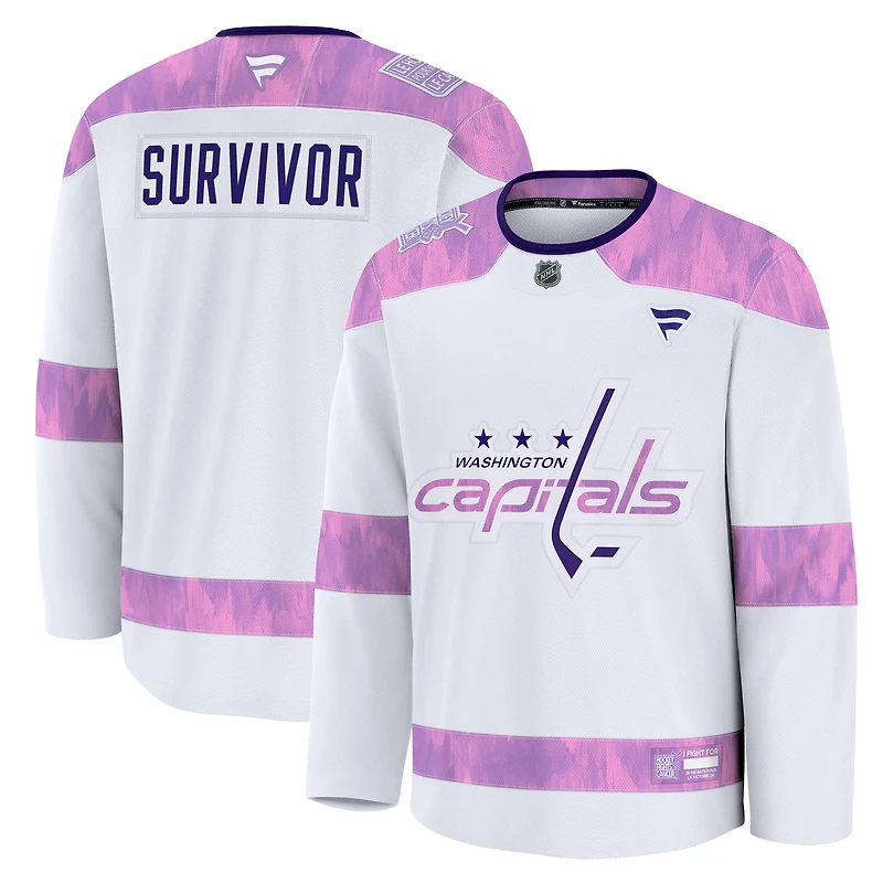Men's Fanatics White Washington Capitals Hockey Fights Cancer Practice Jersey