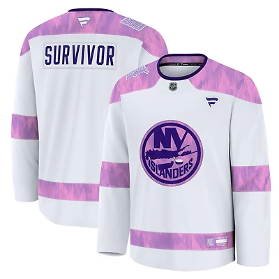 Men's Fanatics White New York Islanders Hockey Fights Cancer Survivor Practice Jersey