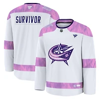 Men's Fanatics White Columbus Blue Jackets Hockey Fights Cancer Survivor Practice Jersey