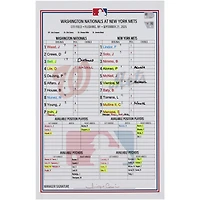 Washington Nationals Game-Used Lineup Card vs. New York Mets on September 21, 2025