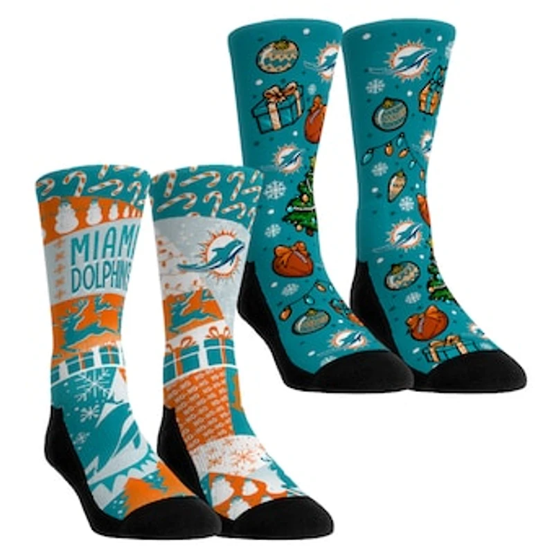 Youth Rock Em Socks Miami Dolphins Holiday Remix Crew Socks Two-Pack