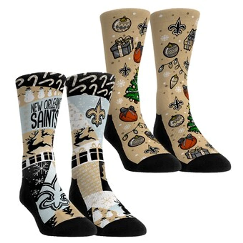 Youth Rock Em Socks New Orleans Saints Holiday Remix Crew Socks Two-Pack