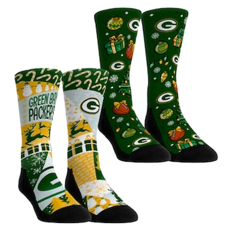 Youth Rock Em Socks Green Bay Packers Holiday Remix Crew Socks Two-Pack