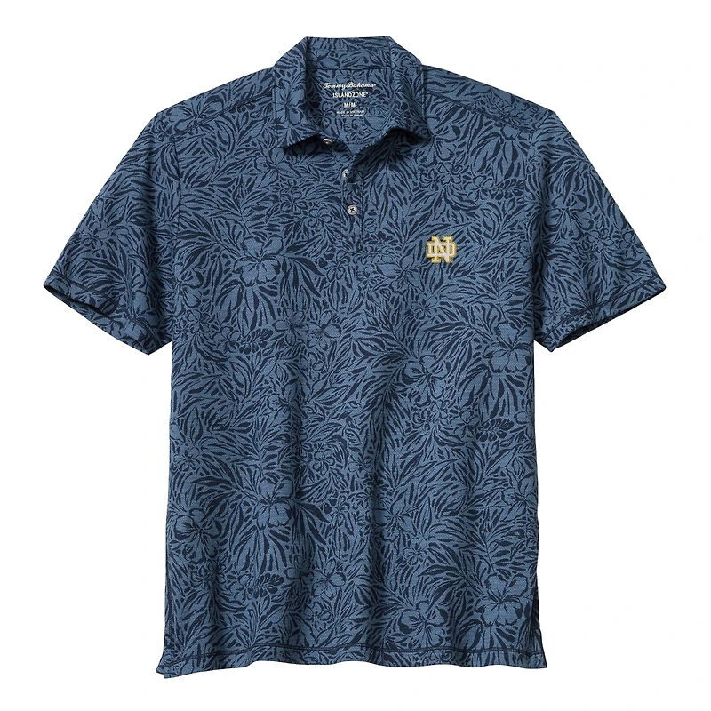 Men's Tommy Bahama  Navy Notre Dame Fighting Irish IslandZone Wild Hibiscus Tri-Blend Polo