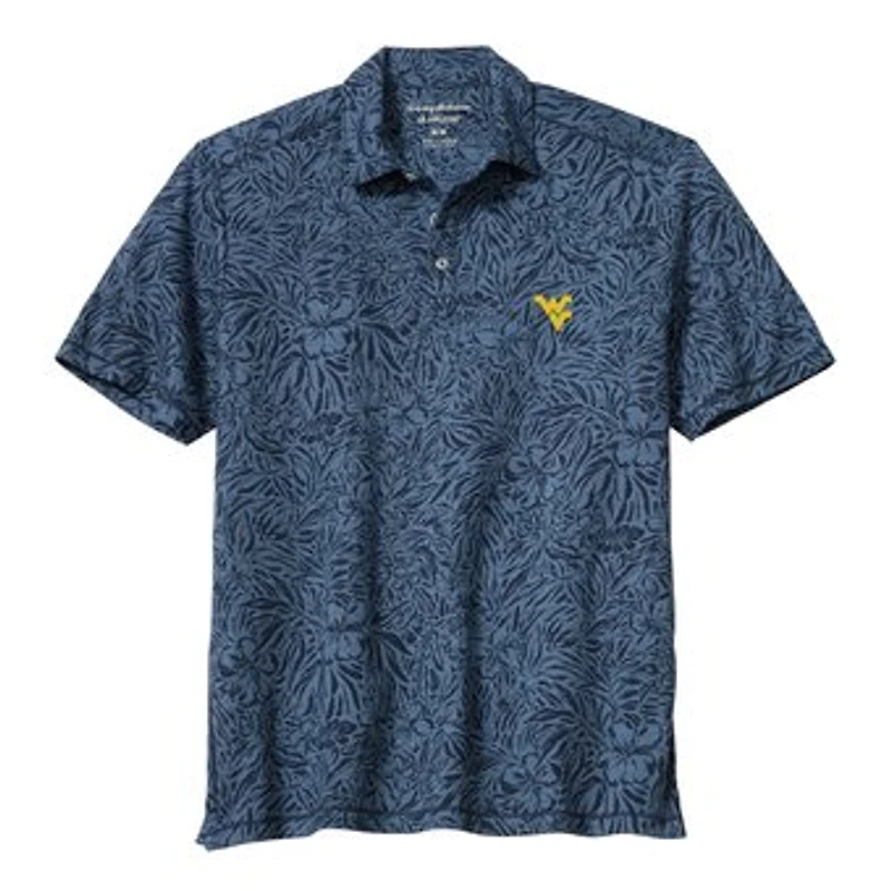 Men's Tommy Bahama Navy West Virginia Mountaineers IslandZone Wild Hibiscus Tri-Blend Polo