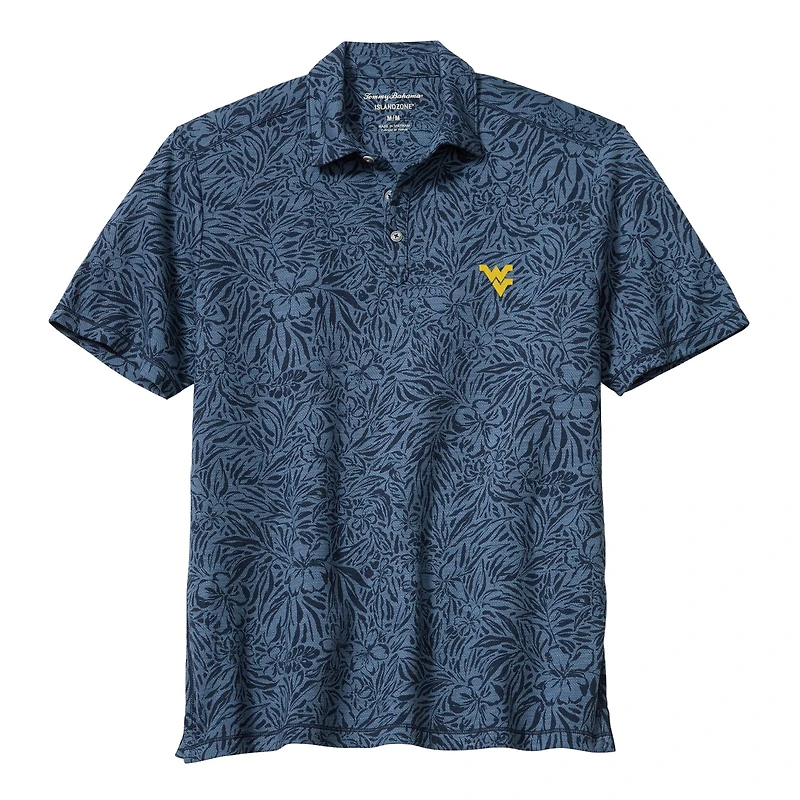 Men's Tommy Bahama Navy West Virginia Mountaineers IslandZone Wild Hibiscus Tri-Blend Polo
