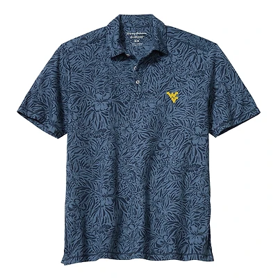 Men's Tommy Bahama Navy West Virginia Mountaineers IslandZone Wild Hibiscus Tri-Blend Polo