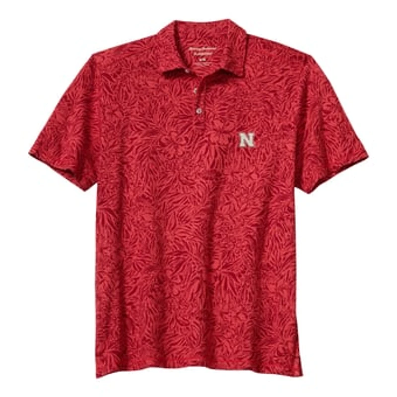 Men's Tommy Bahama  Scarlet Nebraska Huskers IslandZone Wild Hibiscus Tri-Blend Polo