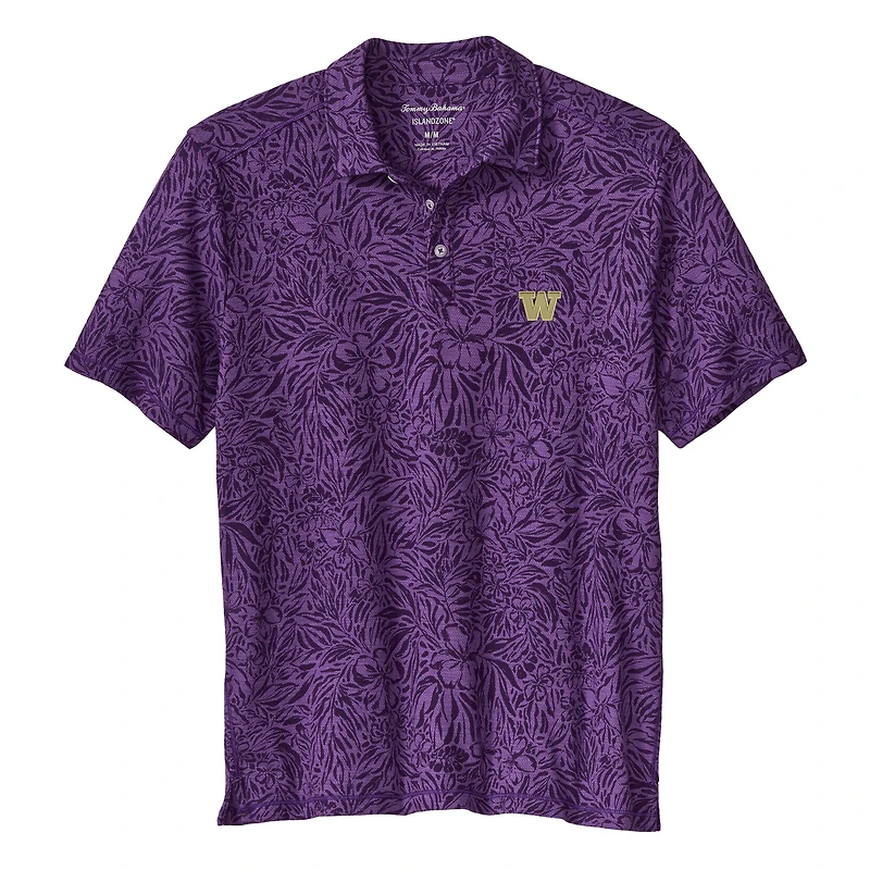 Men's Tommy Bahama Purple Washington Huskies IslandZone Wild Hibiscus Tri-Blend Polo