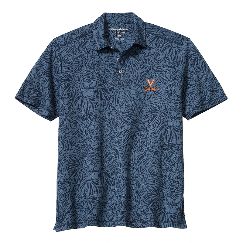 Men's Tommy Bahama Navy Virginia Cavaliers IslandZone Wild Hibiscus Tri-Blend Polo