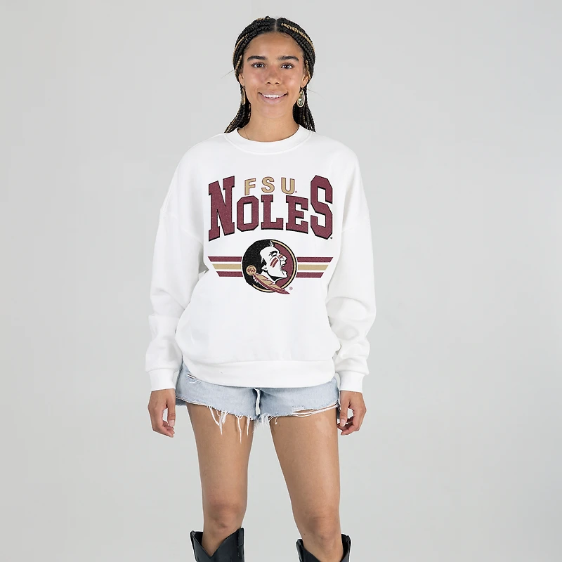 Women's Gameday Couture White Florida State Seminoles Oversized Premium Fleece Sweatshirt