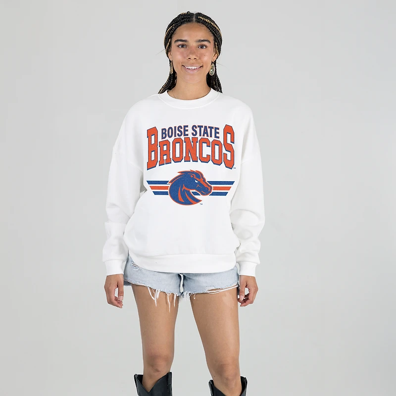 Women's Gameday Couture White Boise State Broncos Oversized Premium Fleece Sweatshirt