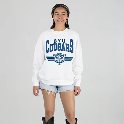 Women's Gameday Couture White BYU Cougars Oversized Premium Fleece Sweatshirt