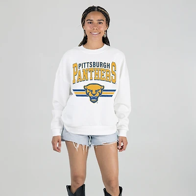 Women's Gameday Couture White Pitt Panthers Oversized Premium Fleece Sweatshirt