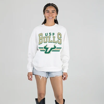 Women's Gameday Couture White South Florida Bulls Oversized Premium Fleece Sweatshirt