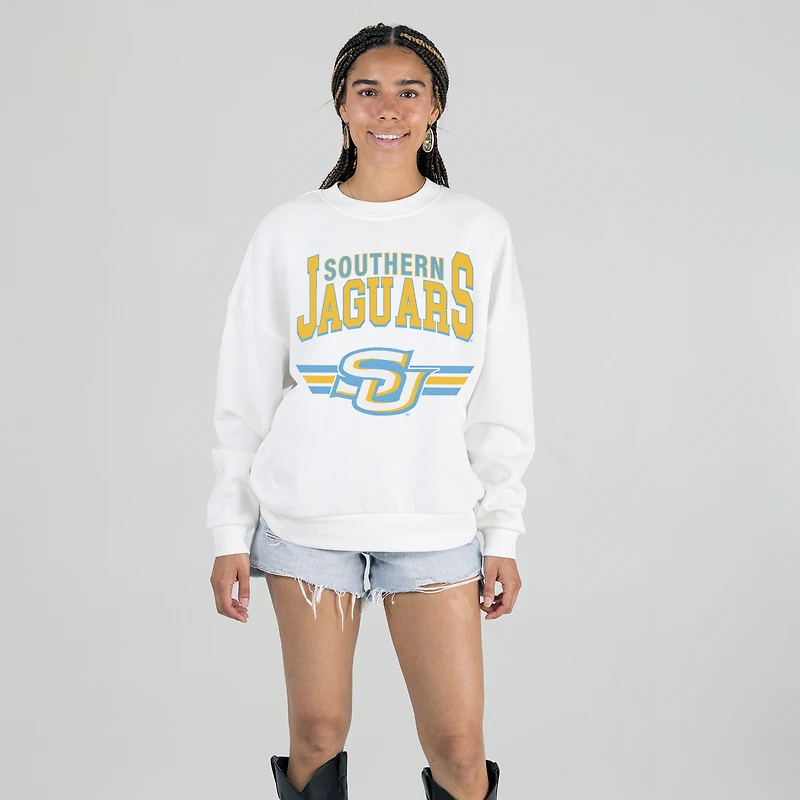 Women's Gameday Couture White Southern University Jaguars Oversized Premium Fleece Sweatshirt