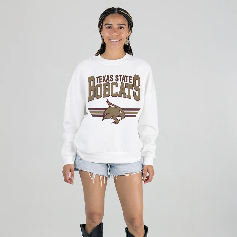 Women's Gameday Couture White Texas State Bobcats Oversized Premium Fleece Sweatshirt