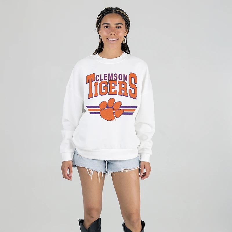 Women's Gameday Couture White Clemson Tigers Oversized Premium Fleece Sweatshirt